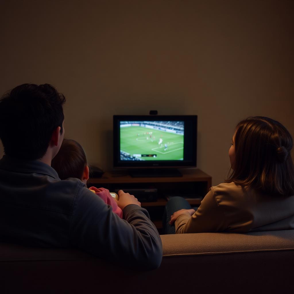 TV pequena assistindo jogo